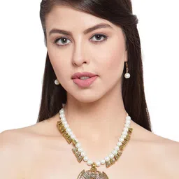 Shining Diva Gold-Plated White Pearls Studded Antique Design Jewellery Set-image-61
