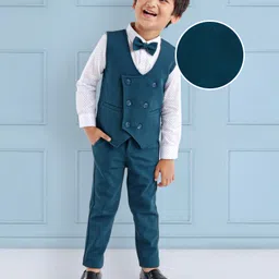 Mark & Mia Full Sleeves Dotted Party Suit with Bow & Solid Colour Waistcoat - Green-picture-11