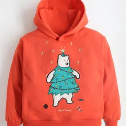 Cherry Crumble By Nitt Hyman Full Sleeves Polar Bear Embroidered Hooded Sweatshirt - Orange-picture-20