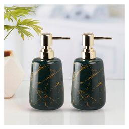 Kookee Ceramic Soap Dispenser liquid handwash pump for Bathroom, Set of 2, Grey/Black (10822)-450 ml-picture-22