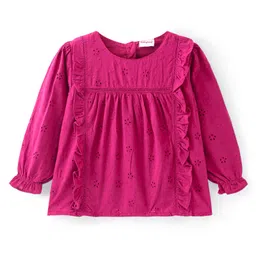 Babyhug Rayon Woven Full Sleeves Schiffli Top with Frill Detailing - Maroon-picture-11