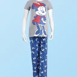 bella mama disney Bella Mama Cotton Knit Half Sleeve Night Suit With Minnie Mouse Graphics - Grey & Blue-picture-10
