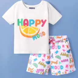 Pine Kids 100% Cotton Bio Washed Half Sleeves Shorts Night Suit With Fruit Print - White-image-79