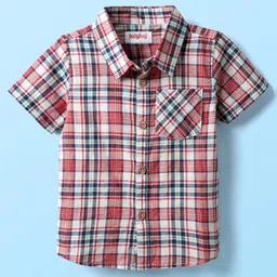 Babyhug 100% Cotton Half Sleeves Checks Shirt With Collar - Red-image-97