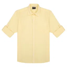 Charchit Linen Woven Full Sleeves Solid Shirt - Lemon-picture-10
