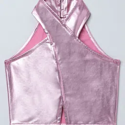 Taffykids Knit Sleeveless Metallic Designed Crop Top - Pink-picture-11