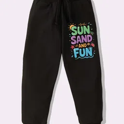 KAVEE Pure Cotton Knit Sun Sand And Fun Text Printed Biowashed Lounge Pants - Black image 1