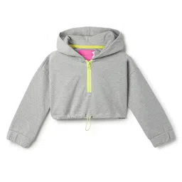 Tales & Stories Knit Full Sleeves Solid Winter Hooded Crop Sweatshirt - Grey-picture-11