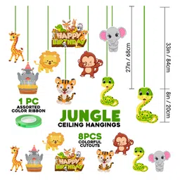 Zyozi Jungle Theme Birthday Ceiling Hanging Streamers Multicolor - Pack of 8 image 2