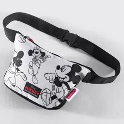 Babyhug Disney Spacious Waist Bag With Mickey Mouse Print - Black & White image 2