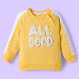 Babyhug Terry Knit Full Sleeves T-Shirt & Jogger Set with All Good Text Print - Yellow & Blue image 2