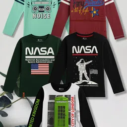 3PIN Boys Pack Of 5 Printed Round Neck Cotton T-shirts-image-41