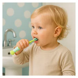 KIDS BASIC Cute Handle Soft Bristle With Tongue Scrapper Kids Toothbrush - Pink, Yellow & Green (Pack of 3) image 3