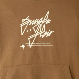 ALAN JONES Cotton Blend Knit Full Sleeves Typography Printed Light Winter Oversized Hoodie - Dark Camel image 5