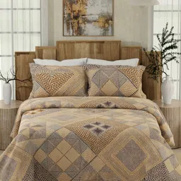 Boutique Living India Brown & Grey Geometric 300 TC King Bedsheet with 2 Pillow Covers-picture-19