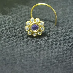 SHREEVARAM Gold-Plated Cubic Zirconia Studded Stud Nosepin-picture-23