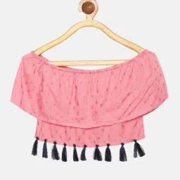 Kiddopanti Kids Peach & Navy Printed Lehenga with Top image 3