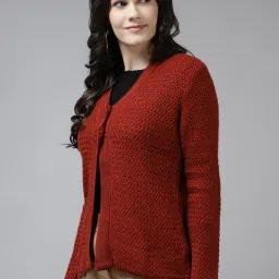 Cayman Red Wool Self Design Cable Knit Cardigan image 3