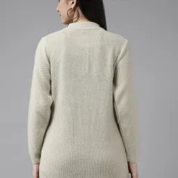 Cayman Light Beige Wool Self Design Cable Knit Cardigan image 2