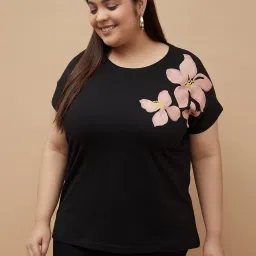 nexus by lifestyle Nexus Black Cotton Regular Fit Printed Plus Size T-Shirt image 1
