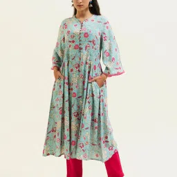 Jaipur Kurti Blue Floral Print Flared Kurta image 1