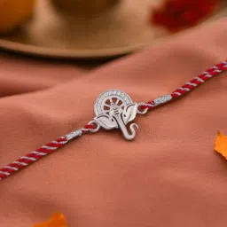 Ornate Jewels 925 Silver American Diamond Lord Ganesha Thread Rakhi for Brother with Roli Chawal image 1