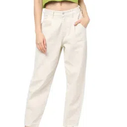 Only Beige Pleated High Rise Pants-image-0