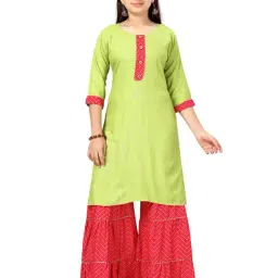 Aarika Kids Green & Rani Pink Printed Kurti with Sharara-picture-17