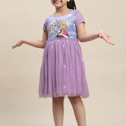 Kidsville Frozen Printed Violet Dress For Girls-picture-13