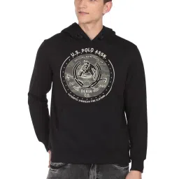 U.S. Polo Assn. Black Regular Fit Printed Hooded SweatShirt image 1