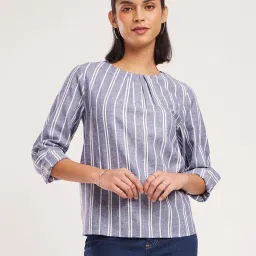 Fablestreet Blue & White Cotton Striped Top image 1