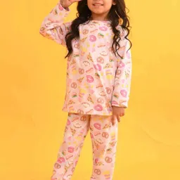 Anthrilo Kids Pink Cotton Printed Full Sleeves T-Shirt & Trouser image 1