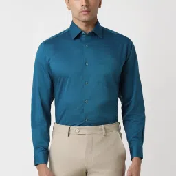 Van Heusen Blue Cotton Regular Fit Texture Shirt image 1