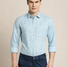 Turtle Light Blue Cotton Linen Slim Fit Printed Shirt image 1