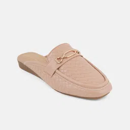 Mast & Harbour Women Textured Mules with Buckles Flats image 2