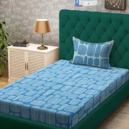 Klotthe Turquoise 300 TC Polycotton Single Book Fold Bedsheet with Pillow Cover image 1