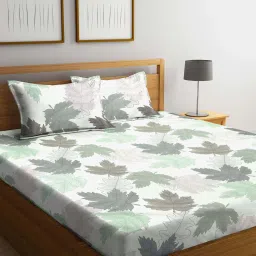 Klotthe White & Grey 300 TC Polycotton Double Book Fold Bedsheet with 2 Pillow Covers image 1