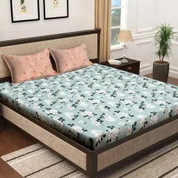 Klotthe Blue 300 TC Polycotton Double Bedsheet with 2 Pillow Covers image 1