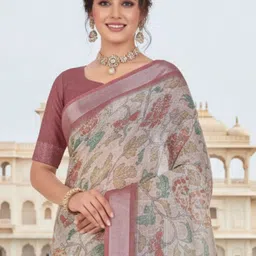 ZAMUNA Floral Linen Blend Jamdani Saree image 3