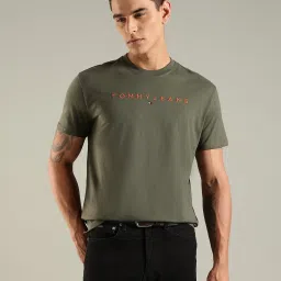 Tommy Hilfiger Green Cotton Regular Fit Logo Printed T-Shirt image 1
