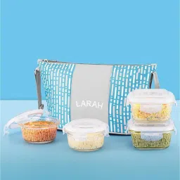 Borosil Sky Blue Glass Leak Proof Lunch Box with Bag (240 ml) image 1