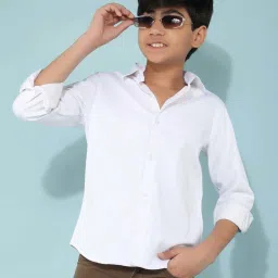 Crimsoune Club Boys White Solid Full Sleeves Shirt image 1