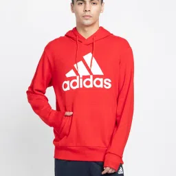 adidas Red Regular Fit Logo Print Hooded Sweatshirt image 1