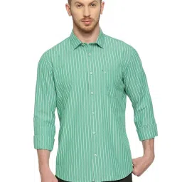 Basics Green Cotton Slim Fit Striped Shirt image 1
