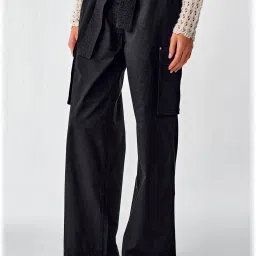 Cover Story Black Cotton Regular Fit Mid Rise Cargo Pants image 1