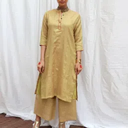 Chidiyaa Gold Swetambhara Handwoven Cotton Zari Kurta Pant Set image 1