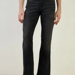 Iconic Black Cotton Boot Cut Solid Jeans image 1