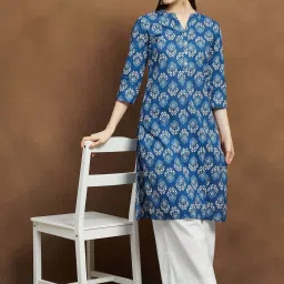 Melange By Lifestyle Indigo Cotton Regular Fit Printed Kurta image 1