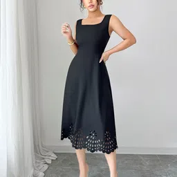 Outzidr Women Square Neck Sleeveless Fit & Flare Midi Dress-picture-36