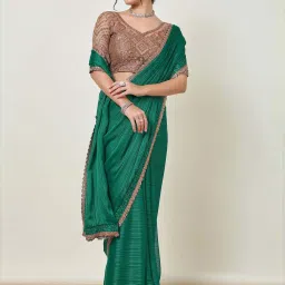 Soch Green Embellished Saree With Unstitched Blouse image 1